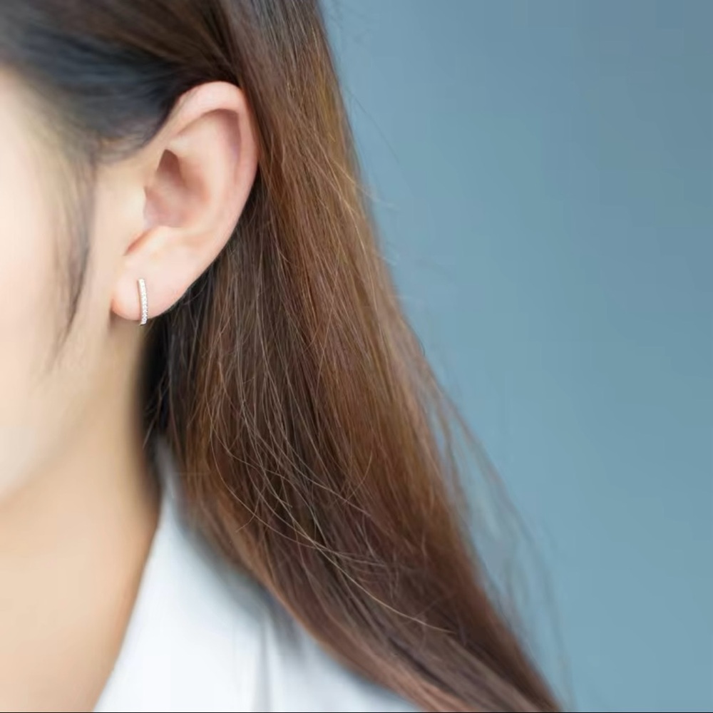 925 Sterling Silver Elongated Huggie Hoop Earrings with Zircon Diamonds!